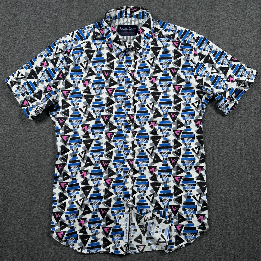 Robert Graham Mens Large Blue Geometric Modern Americana Tailored Button Shirt